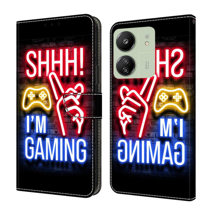 Funda para teléfono de cuero vegano pintado con efecto cristal, For Redmi 14C 4G, For Redmi 13C 4G / 5G, For Redmi K70E / Poco X6 Pro