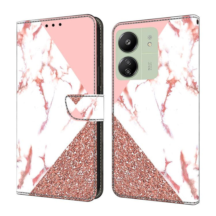 Funda para teléfono de cuero vegano pintado con efecto cristal, For Redmi 14C 4G, For Redmi 13C 4G / 5G, For Redmi K70E / Poco X6 Pro