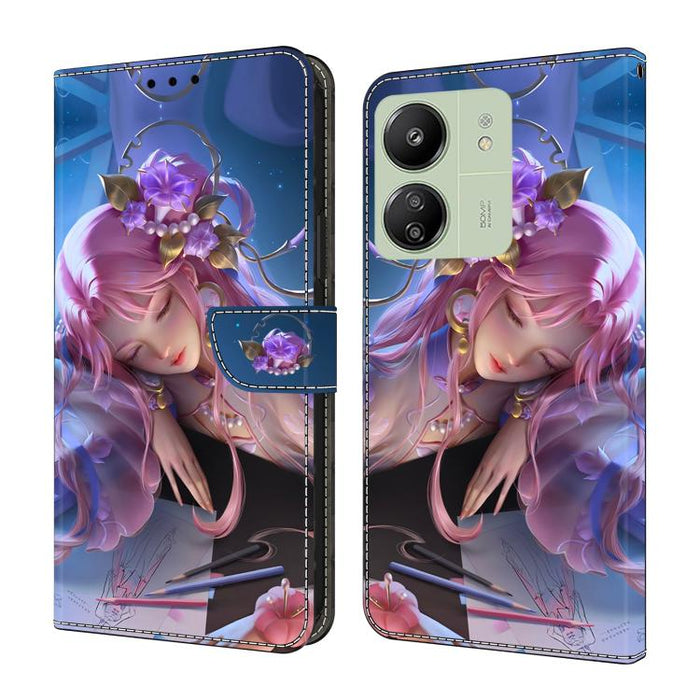 Funda para teléfono de cuero vegano pintado con efecto cristal, For Redmi 14C 4G, For Redmi 13C 4G / 5G, For Redmi K70E / Poco X6 Pro