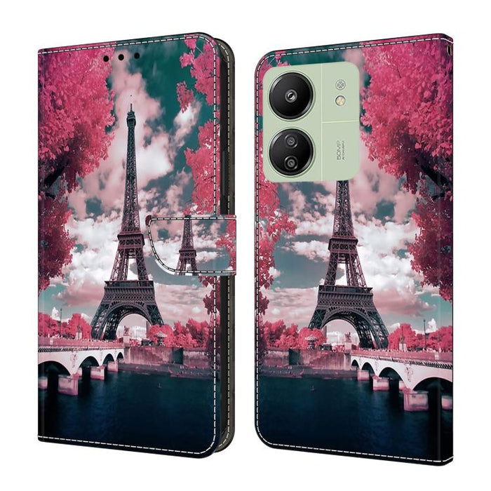 Funda para teléfono de cuero vegano pintado con efecto cristal, For Redmi 14C 4G, For Redmi 13C 4G / 5G, For Redmi K70E / Poco X6 Pro