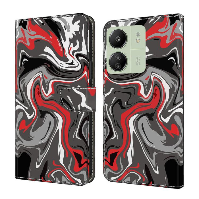 Funda para teléfono de cuero vegano pintado con efecto cristal, For Redmi 14C 4G, For Redmi 13C 4G / 5G, For Redmi K70E / Poco X6 Pro