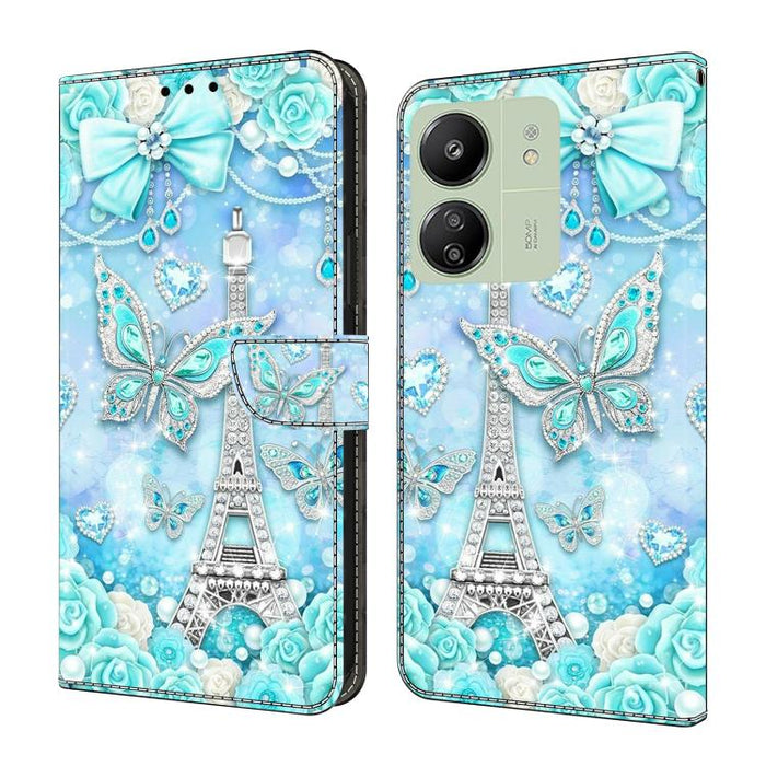 Funda para teléfono de cuero vegano pintado con efecto cristal, For Redmi 14C 4G, For Redmi 13C 4G / 5G, For Redmi K70E / Poco X6 Pro