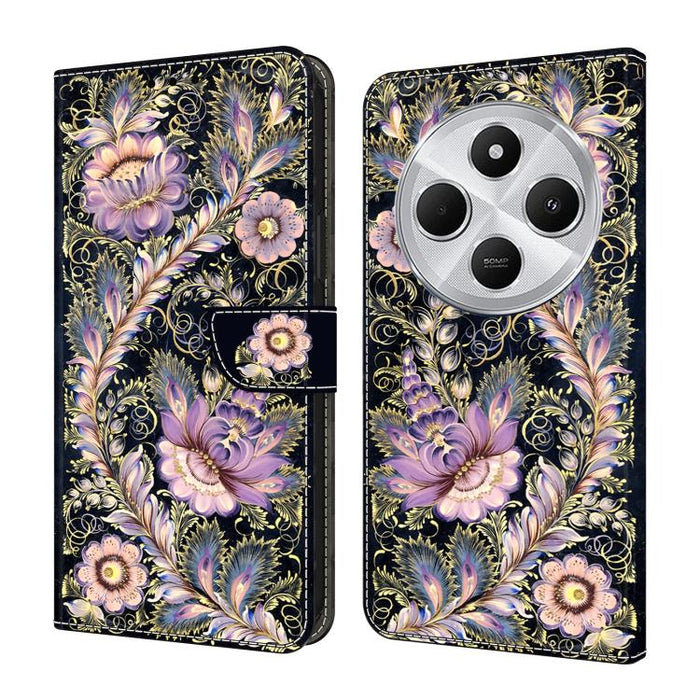 Funda para teléfono de cuero vegano pintado con efecto cristal, For Redmi 14C 4G, For Redmi 13C 4G / 5G, For Redmi K70E / Poco X6 Pro