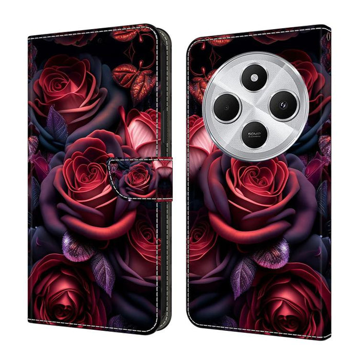 Funda para teléfono de cuero vegano pintado con efecto cristal, For Redmi 14C 4G, For Redmi 13C 4G / 5G, For Redmi K70E / Poco X6 Pro