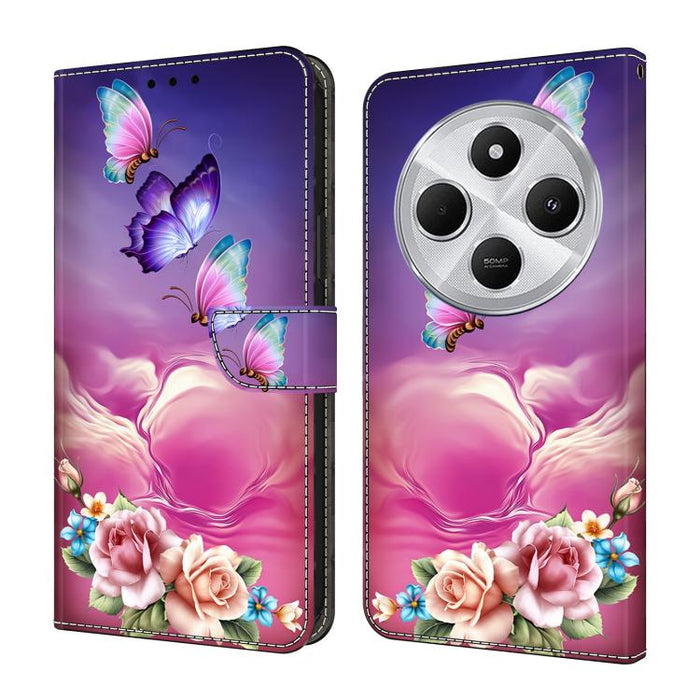 Funda para teléfono de cuero vegano pintado con efecto cristal, For Redmi 14C 4G, For Redmi 13C 4G / 5G, For Redmi K70E / Poco X6 Pro