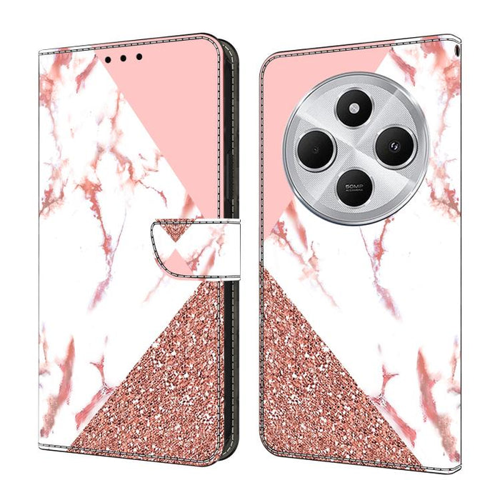 Funda para teléfono de cuero vegano pintado con efecto cristal, For Redmi 14C 4G, For Redmi 13C 4G / 5G, For Redmi K70E / Poco X6 Pro
