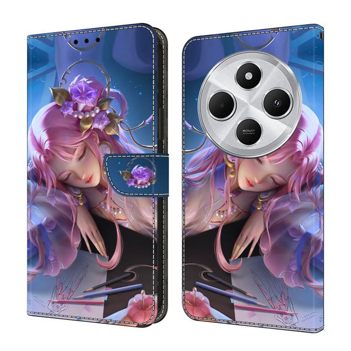 Funda para teléfono de cuero vegano pintado con efecto cristal, For Redmi 14C 4G, For Redmi 13C 4G / 5G, For Redmi K70E / Poco X6 Pro