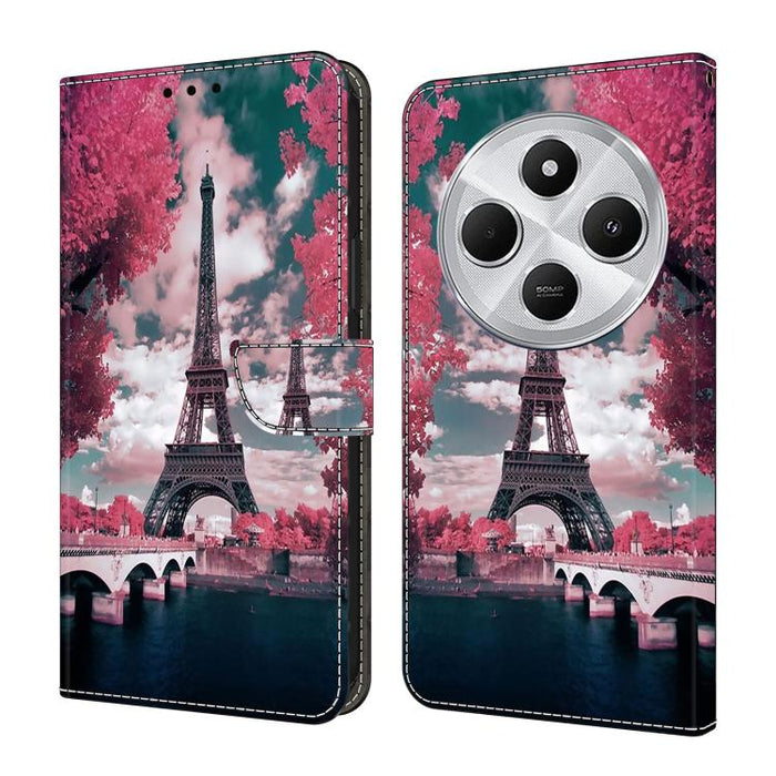 Funda para teléfono de cuero vegano pintado con efecto cristal, For Redmi 14C 4G, For Redmi 13C 4G / 5G, For Redmi K70E / Poco X6 Pro