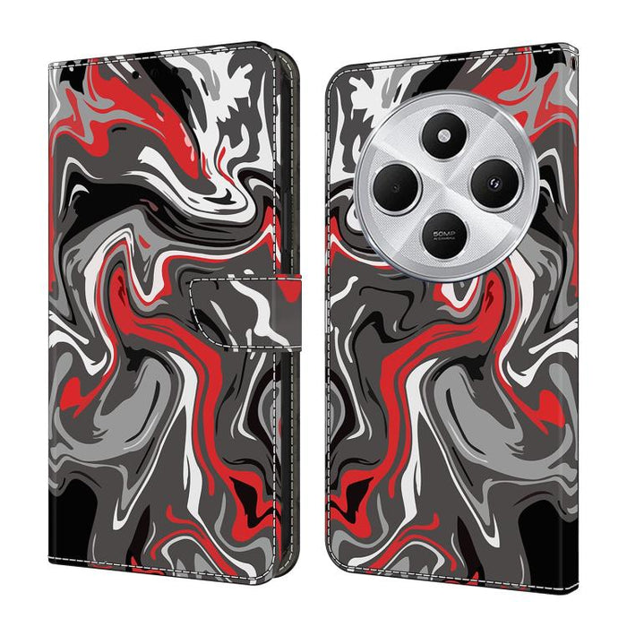Funda para teléfono de cuero vegano pintado con efecto cristal, For Redmi 14C 4G, For Redmi 13C 4G / 5G, For Redmi K70E / Poco X6 Pro
