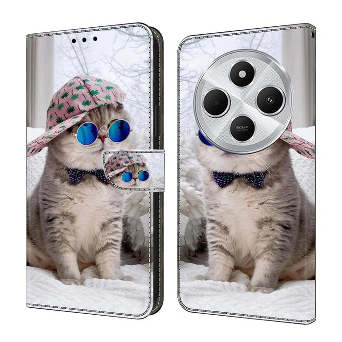 Funda para teléfono de cuero vegano pintado con efecto cristal, For Redmi 14C 4G, For Redmi 13C 4G / 5G, For Redmi K70E / Poco X6 Pro