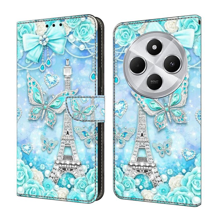 Funda para teléfono de cuero vegano pintado con efecto cristal, For Redmi 14C 4G, For Redmi 13C 4G / 5G, For Redmi K70E / Poco X6 Pro