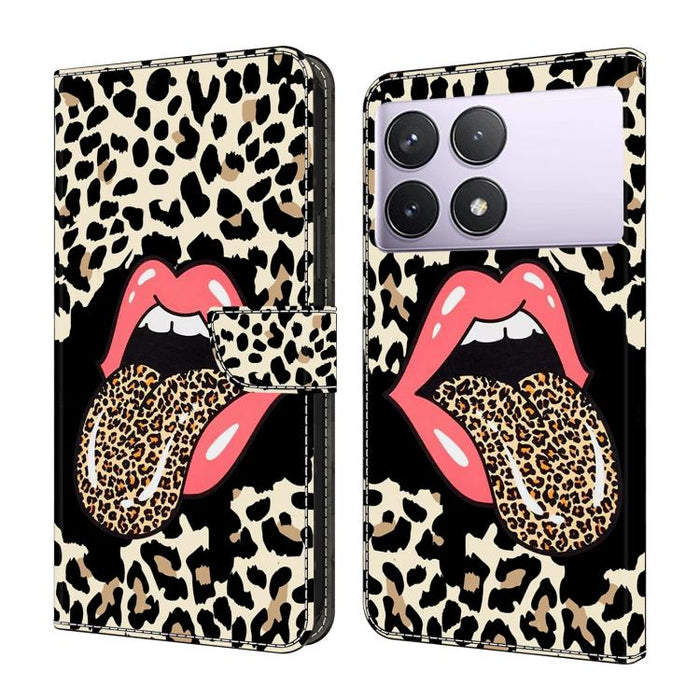 Funda para teléfono de cuero vegano pintado con efecto cristal, For Redmi 14C 4G, For Redmi 13C 4G / 5G, For Redmi K70E / Poco X6 Pro