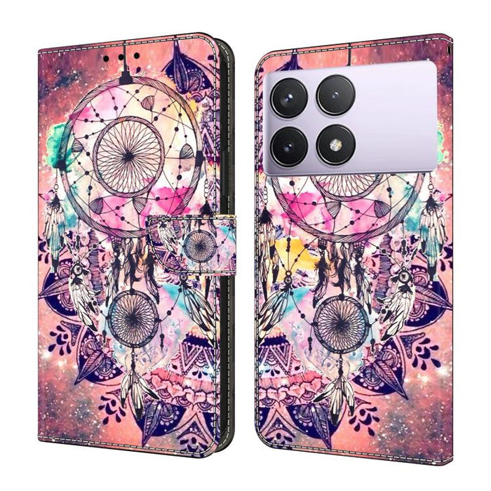 Funda para teléfono de cuero vegano pintado con efecto cristal, For Redmi 14C 4G, For Redmi 13C 4G / 5G, For Redmi K70E / Poco X6 Pro