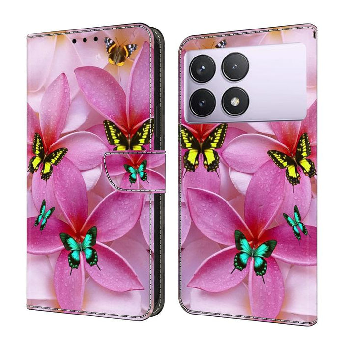 Funda para teléfono de cuero vegano pintado con efecto cristal, For Redmi 14C 4G, For Redmi 13C 4G / 5G, For Redmi K70E / Poco X6 Pro