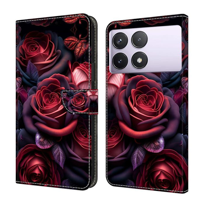 Funda para teléfono de cuero vegano pintado con efecto cristal, For Redmi 14C 4G, For Redmi 13C 4G / 5G, For Redmi K70E / Poco X6 Pro
