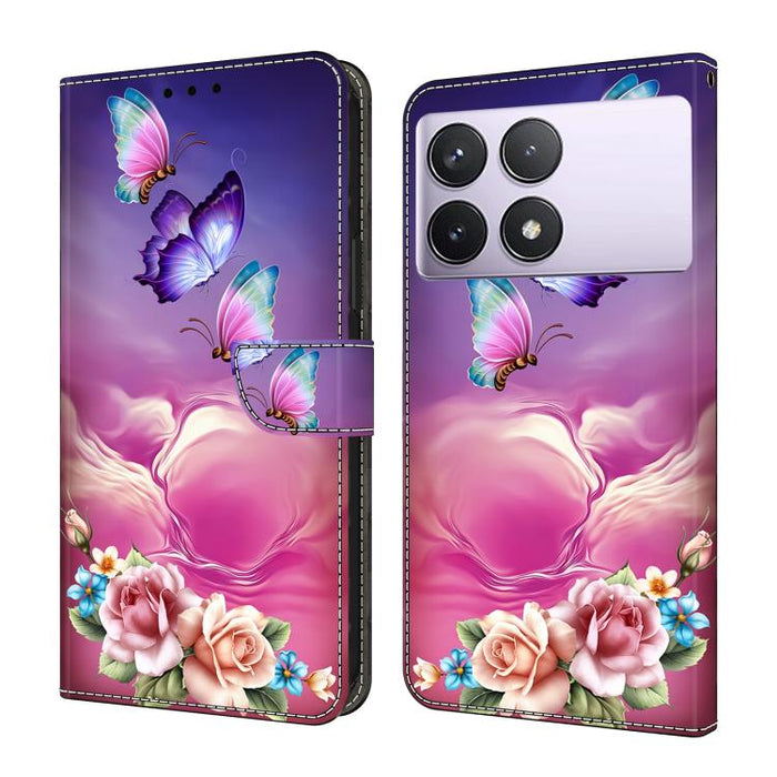 Funda para teléfono de cuero vegano pintado con efecto cristal, For Redmi 14C 4G, For Redmi 13C 4G / 5G, For Redmi K70E / Poco X6 Pro