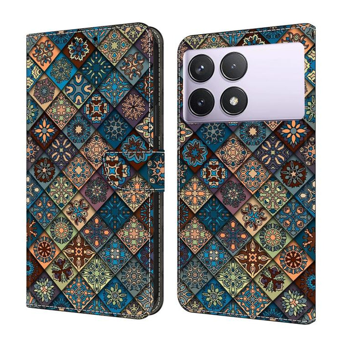 Funda para teléfono de cuero vegano pintado con efecto cristal, For Redmi 14C 4G, For Redmi 13C 4G / 5G, For Redmi K70E / Poco X6 Pro