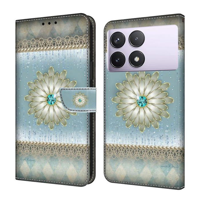 Funda para teléfono de cuero vegano pintado con efecto cristal, For Redmi 14C 4G, For Redmi 13C 4G / 5G, For Redmi K70E / Poco X6 Pro