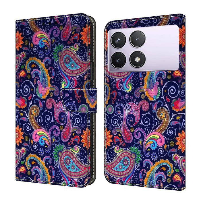 Funda para teléfono de cuero vegano pintado con efecto cristal, For Redmi 14C 4G, For Redmi 13C 4G / 5G, For Redmi K70E / Poco X6 Pro