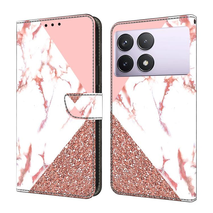 Funda para teléfono de cuero vegano pintado con efecto cristal, For Redmi 14C 4G, For Redmi 13C 4G / 5G, For Redmi K70E / Poco X6 Pro
