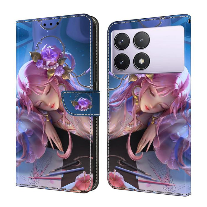 Funda para teléfono de cuero vegano pintado con efecto cristal, For Redmi 14C 4G, For Redmi 13C 4G / 5G, For Redmi K70E / Poco X6 Pro
