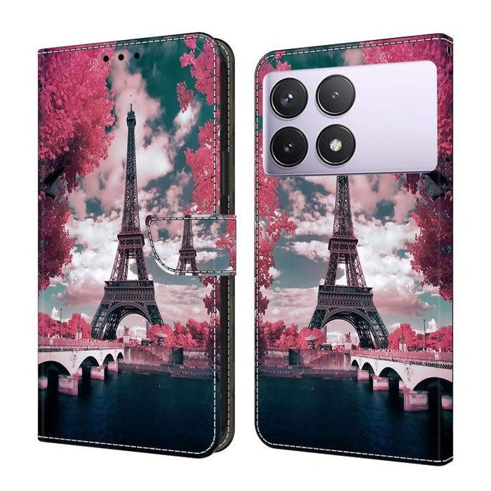 Funda para teléfono de cuero vegano pintado con efecto cristal, For Redmi 14C 4G, For Redmi 13C 4G / 5G, For Redmi K70E / Poco X6 Pro