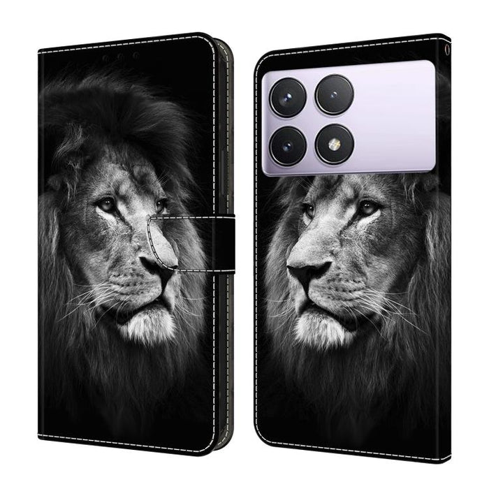 Funda para teléfono de cuero vegano pintado con efecto cristal, For Redmi 14C 4G, For Redmi 13C 4G / 5G, For Redmi K70E / Poco X6 Pro
