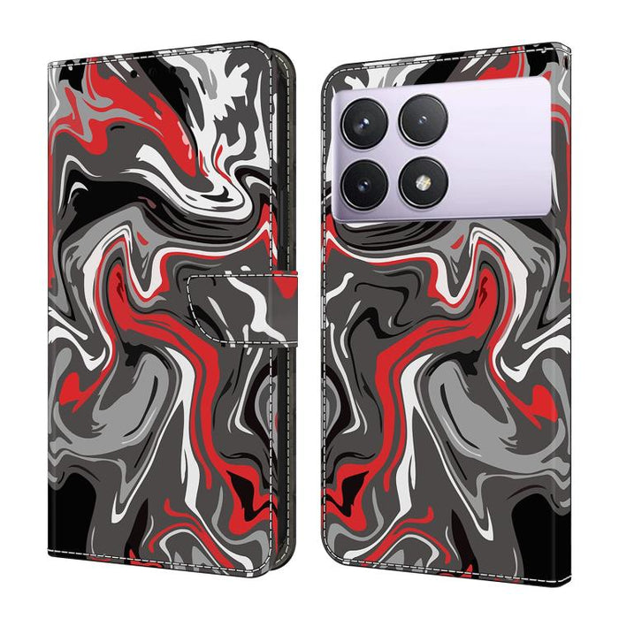 Funda para teléfono de cuero vegano pintado con efecto cristal, For Redmi 14C 4G, For Redmi 13C 4G / 5G, For Redmi K70E / Poco X6 Pro