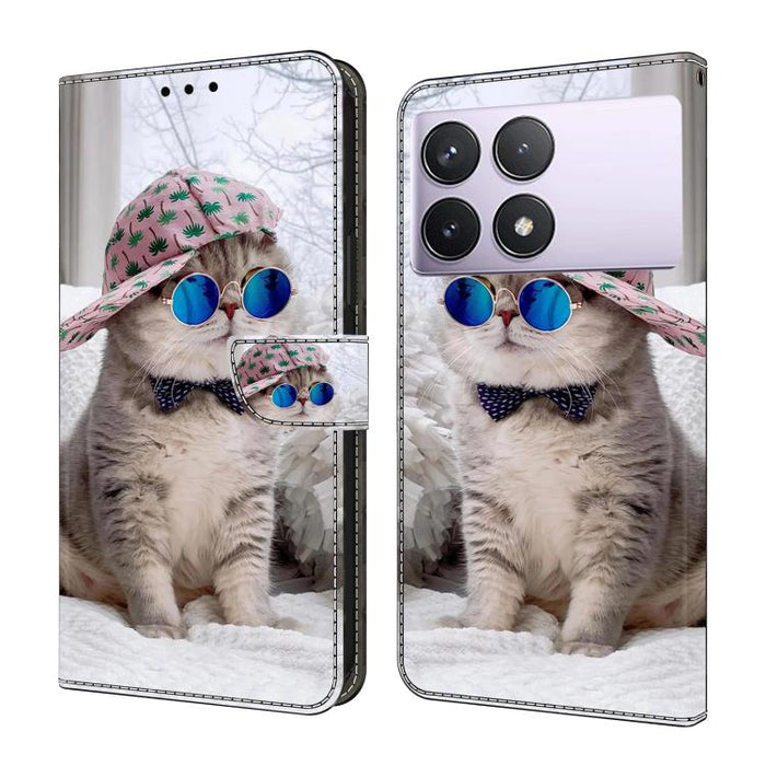 Funda para teléfono de cuero vegano pintado con efecto cristal, For Redmi 14C 4G, For Redmi 13C 4G / 5G, For Redmi K70E / Poco X6 Pro