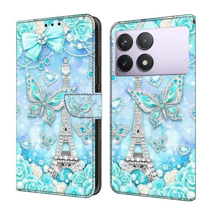 Funda para teléfono de cuero vegano pintado con efecto cristal, For Redmi 14C 4G, For Redmi 13C 4G / 5G, For Redmi K70E / Poco X6 Pro