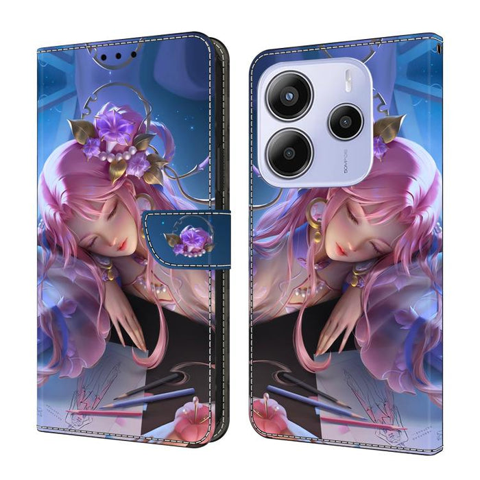 Funda para teléfono de cuero vegano pintado con efecto cristal, For Redmi Note 14 Pro 4G, For Redmi Note 14 4G 163.25mm, For Redmi Note 14 5G, For Redmi Note 14 Pro 5G