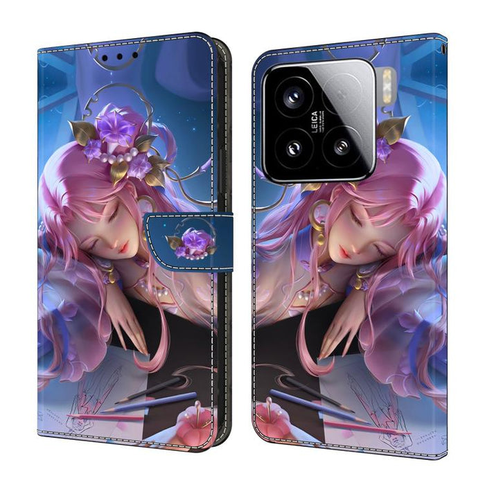 Funda para teléfono de cuero vegano pintado con efecto cristal, For Xiaomi 15