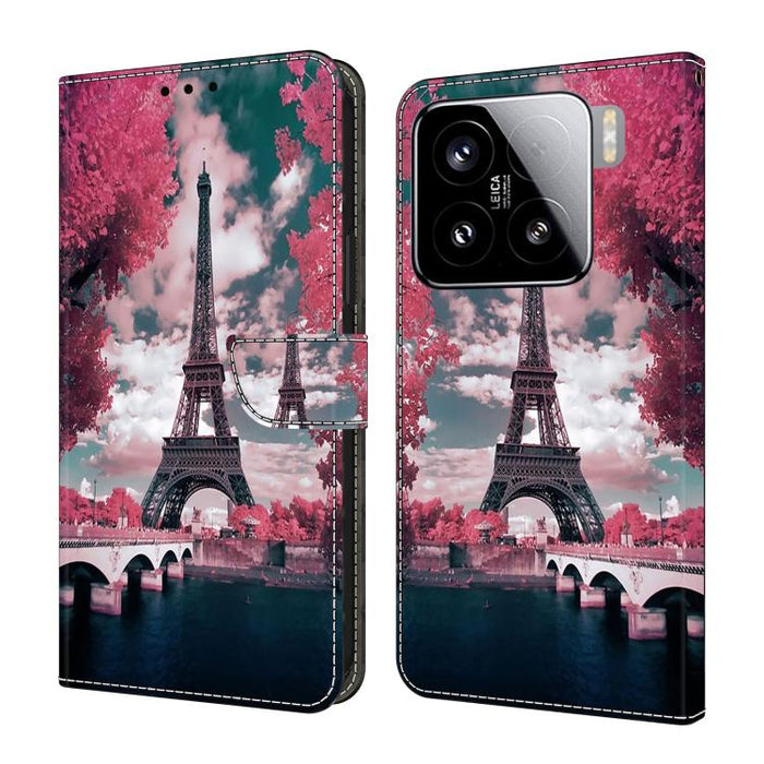 Funda para teléfono de cuero vegano pintado con efecto cristal, For Xiaomi 15