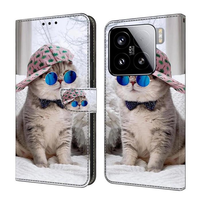 Funda para teléfono de cuero vegano pintado con efecto cristal, For Xiaomi 15