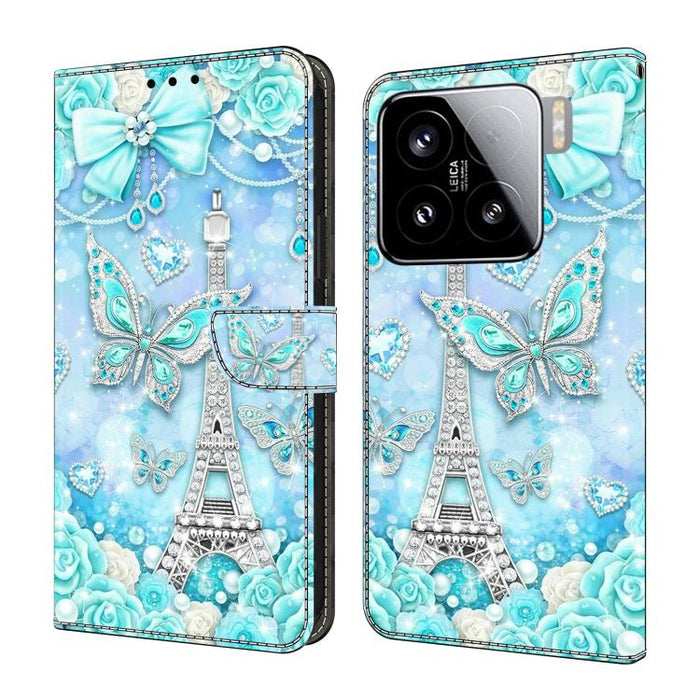 Funda para teléfono de cuero vegano pintado con efecto cristal, For Xiaomi 15