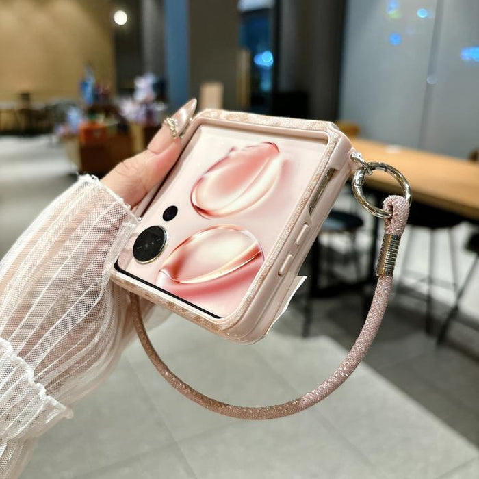 Funda para teléfono con cierre lateral y estampado de leopardo plateado, con correa de muñeca personalizable., For Xiaomi Mix Flip 2, For Xiaomi Mix Flip