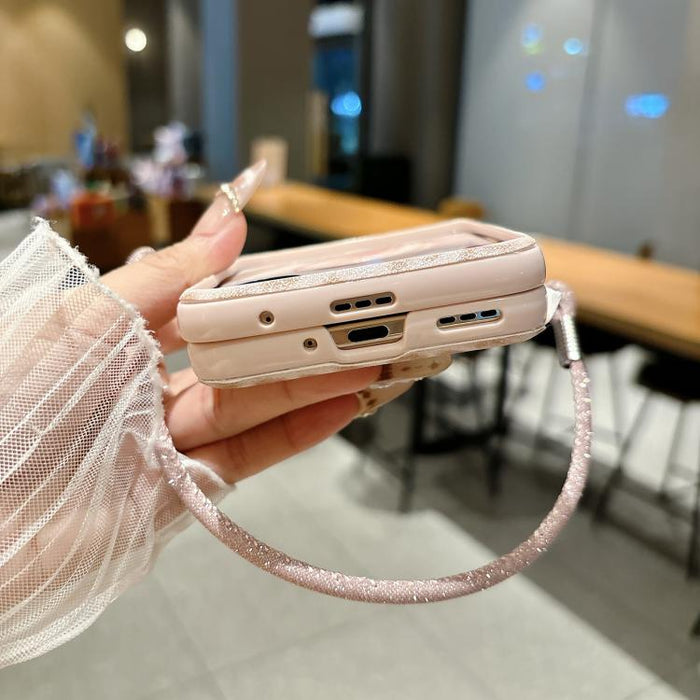 Funda para teléfono con cierre lateral y estampado de leopardo plateado, con correa de muñeca personalizable., For Xiaomi Mix Flip 2, For Xiaomi Mix Flip