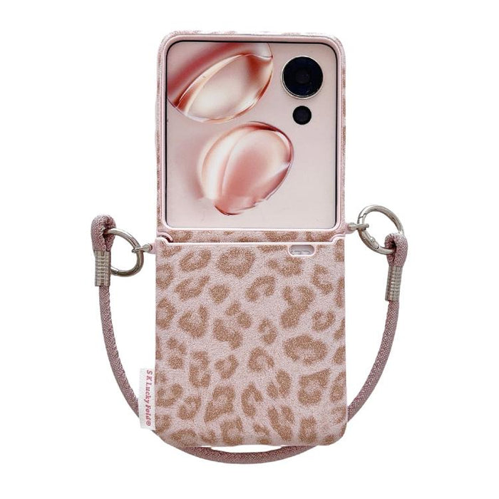 Funda para teléfono con cierre lateral y estampado de leopardo plateado, con correa de muñeca personalizable., For Xiaomi Mix Flip 2, For Xiaomi Mix Flip