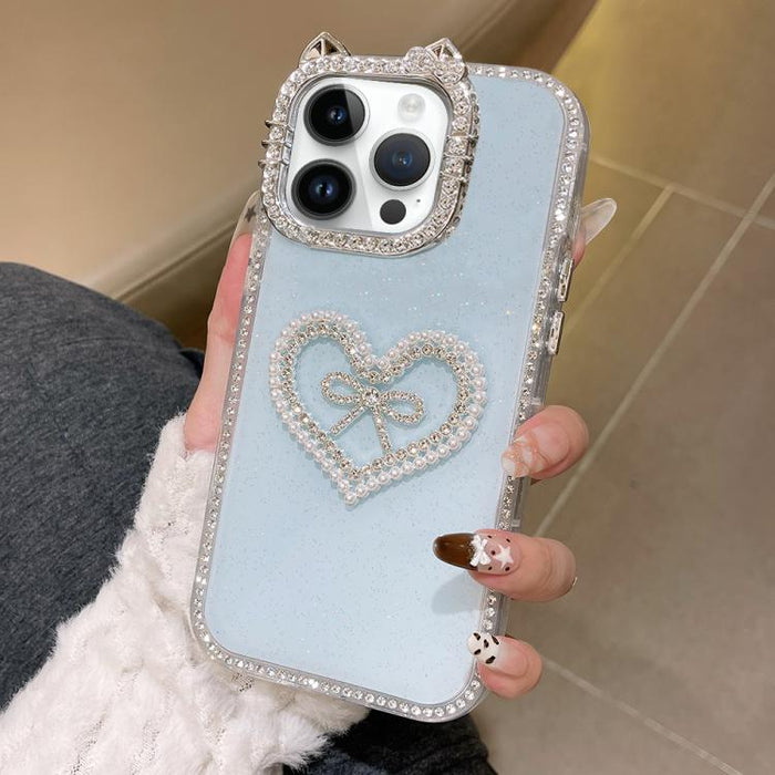 Funda para teléfono IMD con orejas de gato galvanizadas, diamantes de imitación de doble cara y purpurina, For iPhone 12, For iPhone 12 Pro Max, For iPhone 12 Pro
