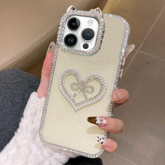 Funda para teléfono IMD con orejas de gato galvanizadas, diamantes de imitación de doble cara y purpurina, For iPhone 12, For iPhone 12 Pro Max, For iPhone 12 Pro