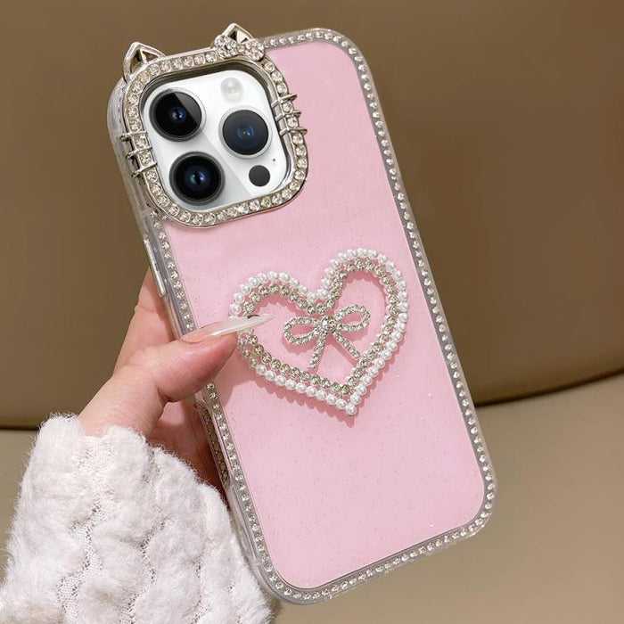 Funda para teléfono IMD con orejas de gato galvanizadas, diamantes de imitación de doble cara y purpurina, For iPhone 12, For iPhone 12 Pro Max, For iPhone 12 Pro