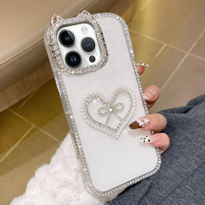 Funda para teléfono IMD con orejas de gato galvanizadas, diamantes de imitación de doble cara y purpurina, For iPhone 12, For iPhone 12 Pro Max, For iPhone 12 Pro