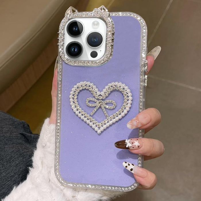 Funda para teléfono IMD con orejas de gato galvanizadas, diamantes de imitación de doble cara y purpurina, For iPhone 12, For iPhone 12 Pro Max, For iPhone 12 Pro