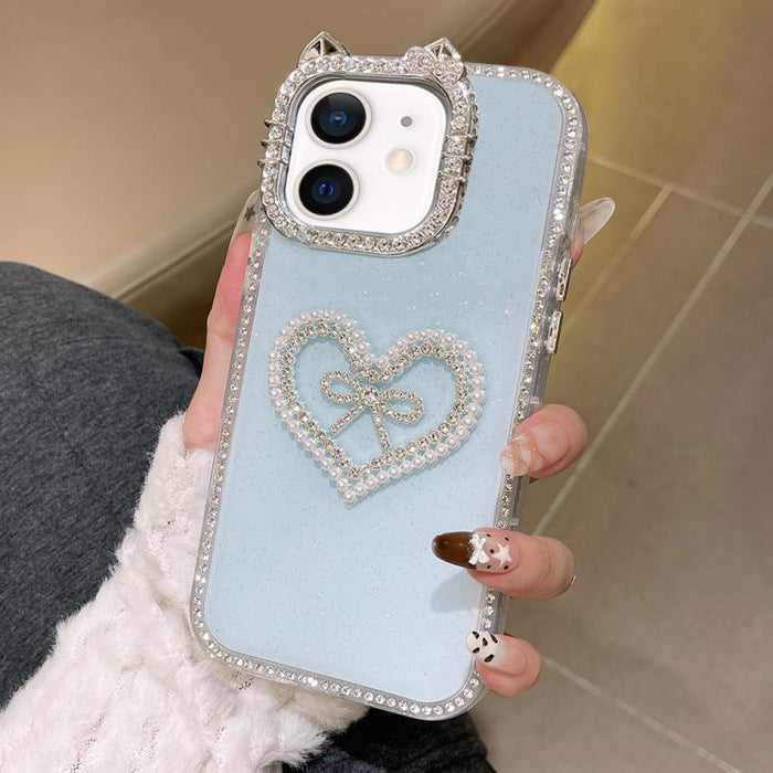 Funda para teléfono IMD con orejas de gato galvanizadas, diamantes de imitación de doble cara y purpurina, For iPhone 12, For iPhone 12 Pro Max, For iPhone 12 Pro