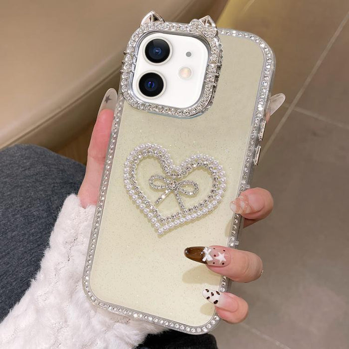 Funda para teléfono IMD con orejas de gato galvanizadas, diamantes de imitación de doble cara y purpurina, For iPhone 12, For iPhone 12 Pro Max, For iPhone 12 Pro