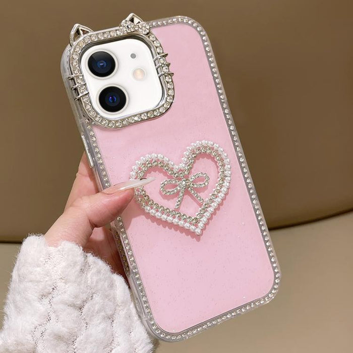 Funda para teléfono IMD con orejas de gato galvanizadas, diamantes de imitación de doble cara y purpurina, For iPhone 12, For iPhone 12 Pro Max, For iPhone 12 Pro