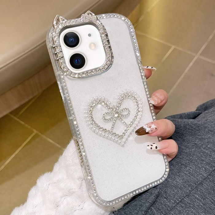 Funda para teléfono IMD con orejas de gato galvanizadas, diamantes de imitación de doble cara y purpurina, For iPhone 12, For iPhone 12 Pro Max, For iPhone 12 Pro