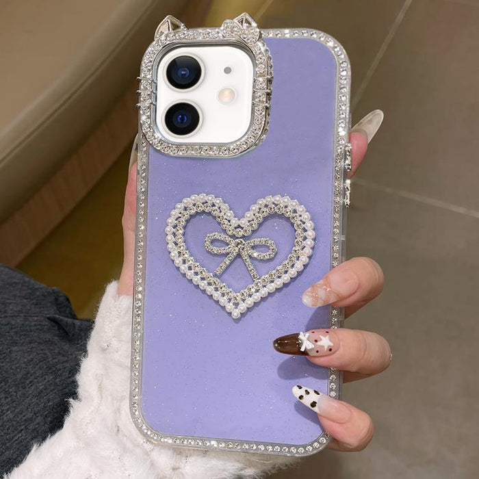 Funda para teléfono IMD con orejas de gato galvanizadas, diamantes de imitación de doble cara y purpurina, For iPhone 12, For iPhone 12 Pro Max, For iPhone 12 Pro
