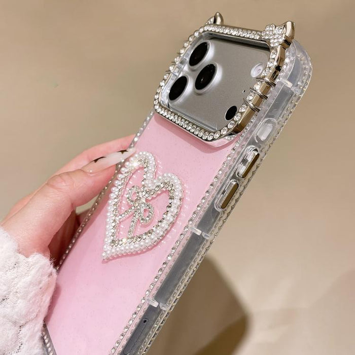 Funda para teléfono IMD con orejas de gato galvanizadas, diamantes de imitación de doble cara y purpurina, For iPhone 12, For iPhone 12 Pro Max, For iPhone 12 Pro