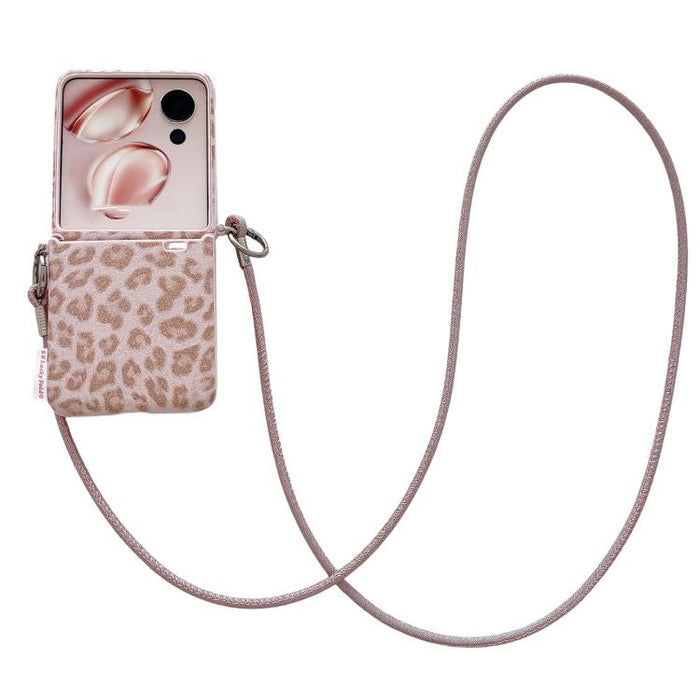 Funda para teléfono con cierre lateral y estampado de leopardo plateado, con correa para la muñeca y correa cruzada personalizable., For Xiaomi Mix Flip 2, For Xiaomi Mix Flip